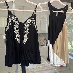 2 Women’s Tank Tops Black & Tan Size Large